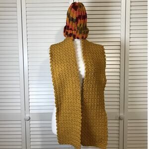 NWT Handmade Crocheted Multicolor Textured Beanie & Scarf 62”